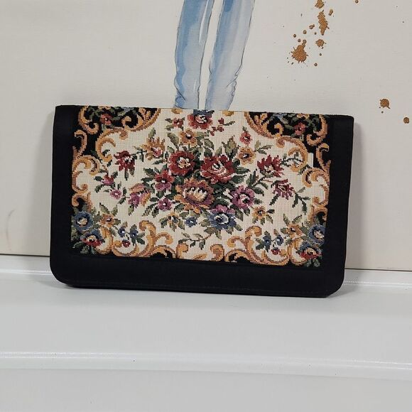 Needlepoint Snap Satin Clutch Bag - Picture 1 of 10